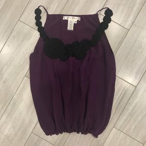 Studio M embroidered top, XS, 100% silk, eggplant